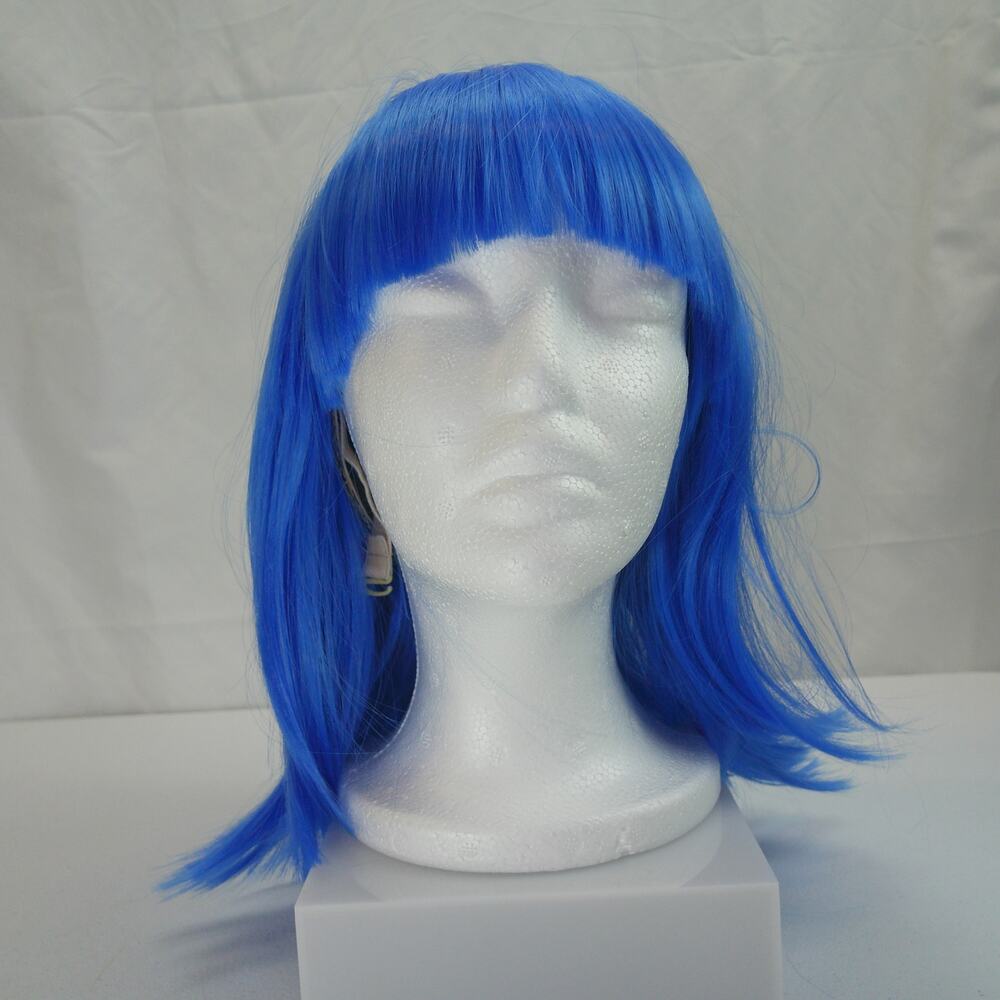 Bright Blue Cosplay Wig – Straight Medium Length with Bangs – Costume Hair